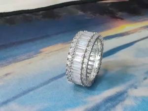 Anello di Fidanzamento in Argento S925 Placcato Rodio con Zirconia Cubica Taglio <span class=keywords><strong>Baguette</strong></span>, Fede Nuziale Completa, Regalo di Anniversario per Donne - Product Image 2