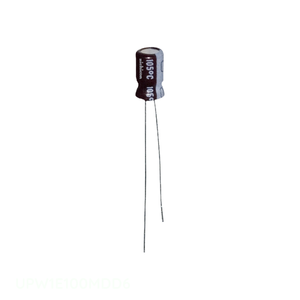 Distribuidor Autorizado, Condensador de Aluminio de 10 uF UPW1E100MDD6, 10UF 20% 25V, Tipo RADIAL TH, de Orificio Pasante - Product Image 1