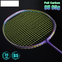 Raquette de badminton en fibre de carbone 100% pleine, très légère, 8U 65g 35lbs, avec cordage gratuit, vente chaude