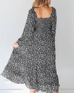 เดรสยาวแขนยาวคอเหลี่ยมลายดอกไม้สีขาว <span class=keywords><strong>แต่ง</strong></span>ระบายชายกระโปรงทรงหลวมสไตล์โบฮีเมียนลำลองสำหรับวันหยุดพักผ่อน <span class=keywords><strong>ขาย</strong></span>ดี - Product Image 6