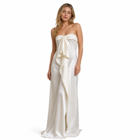 Robe longue de soirée élégante sans bretelles en satin pour femme - Robe de soirée longue et fluide