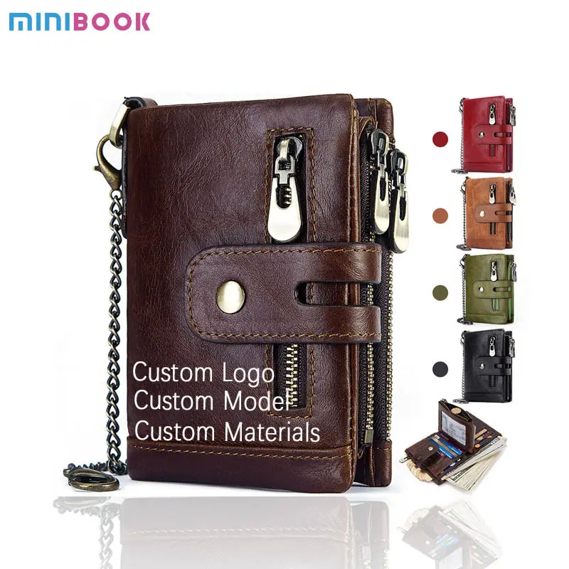 Minibook RFID Genuine Cowhide Leather Luxury Purse Casual Small Mini Leather Wallets Vintage Gents Mens Slim Wallet