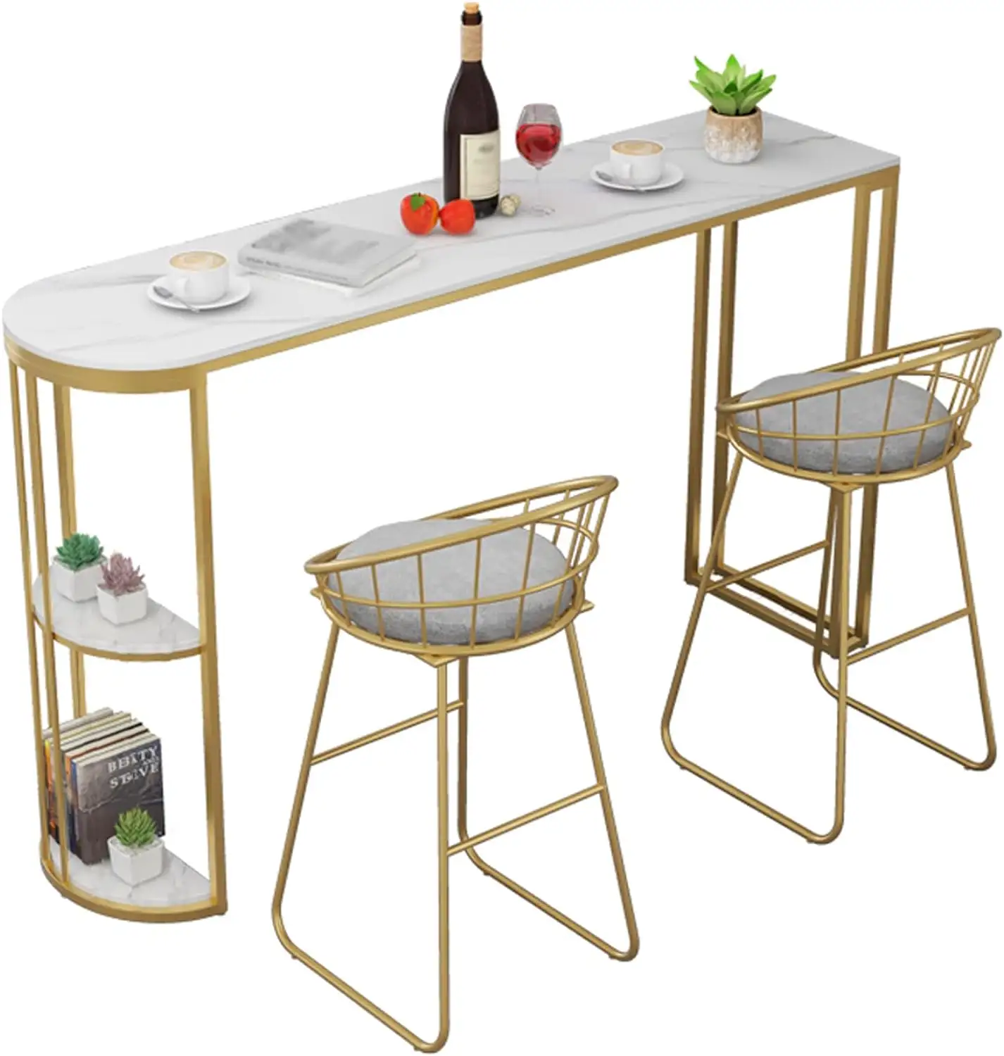Di alta qualità in metallo oro e marmo bianco fatto a mano Console Bar tavolo completo mobili Bar personalizzato tavolo del vino con sedia da Bar