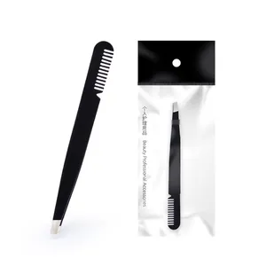 Personalized High Quality Black Face Hair Trimmer Slanted Eyebrow Tweezers with Comb