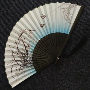 アンティーク布素材折りたたみ扇子夏漢服笑い扇子学生ダンスパフォーマンス古代日本デザイン熱転写 - Product Image 6