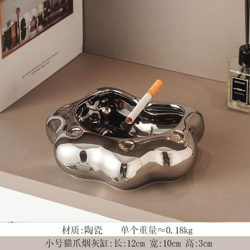 ที่เขี่ยบุหรี่รูปอุ้งเท้าแมวสีเงินหรูหราระดับพรีเมียม