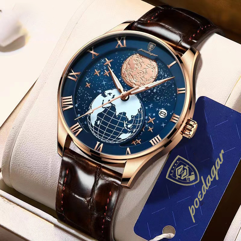 Montre à Quartz Vintage Pour Homme Mondu - Fabriquée Au Japon, Boîtier Acier, Bracelet Cuir
