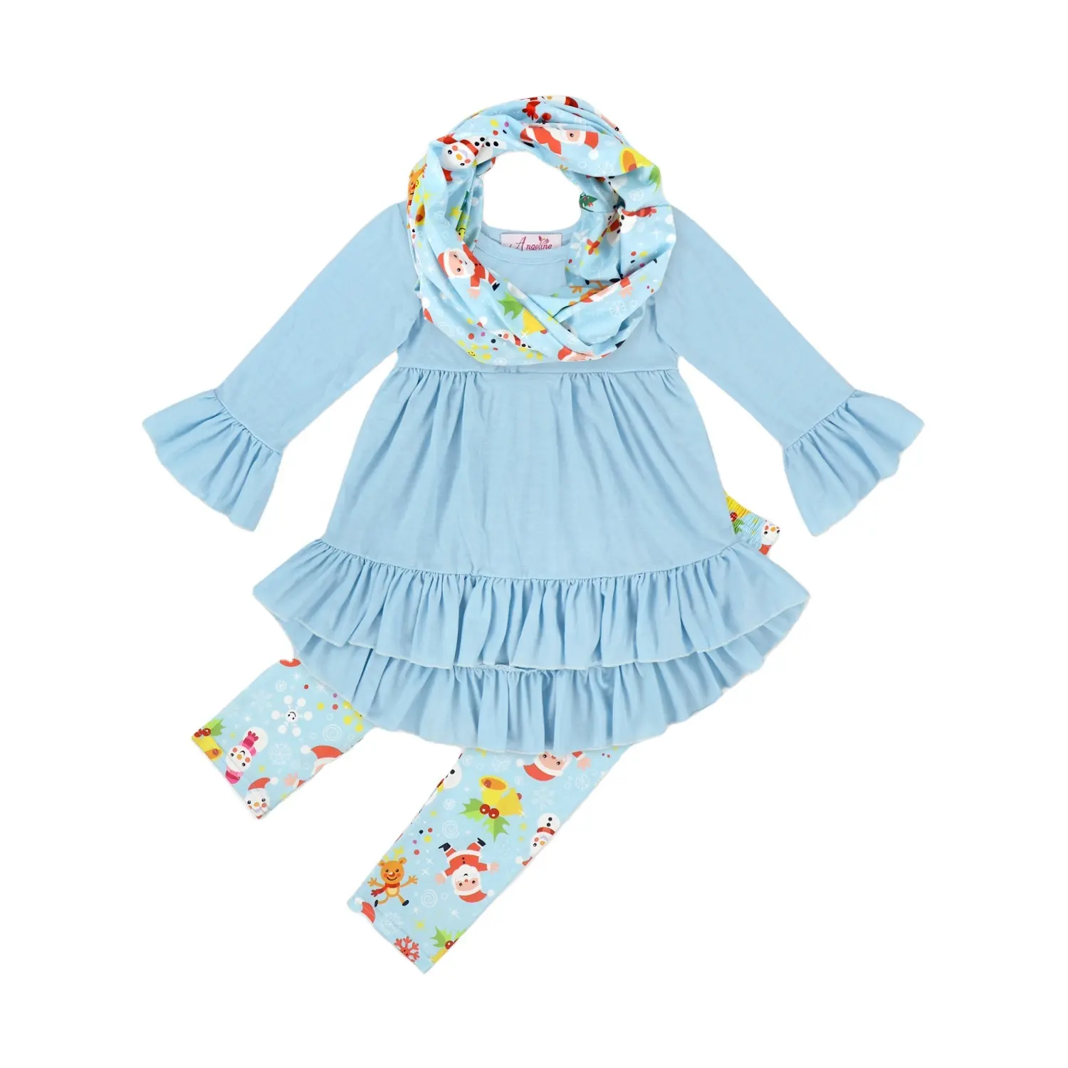Wholesale Boutique Girl Clothing set Kids Christmas scarf outfit
