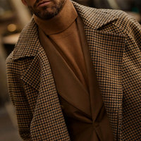 Manteau en laine marron à carreaux pour homme, coupe décontractée, taille ajustée, style business décontracté, excellent tombé pour la saison hivernale