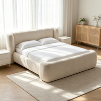 Lit double en tissu simple italien, style nordique crème, luxe léger, rembourré, confortable, design moderne, pour chambre à coucher