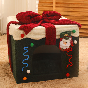 Hot Christmas Gift Box Short <b>Plush</b> Velvet Bed House Nest Comfortable Luxury Pet - Product Image 3