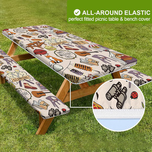 Housse de table de pique-nique avec housses de bancs, ensemble de 3 pièces, nappes rectangulaires en vinyle élastiques et ajustées, imperméables pour l'extérieur - Product Image 1