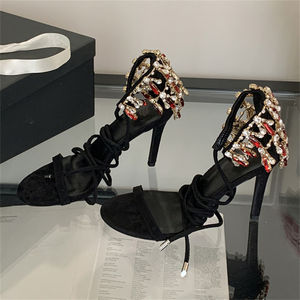 Nuevos Zapatos de Tacón Alto Stiletto Elegantes de Alta Gama Franceses 2026, Zapatos de Cristal con Diamantes para Mujer, con Punta Abierta y Suela de TPU - Product Image 4