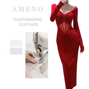 Abito di Lusso da Donna di Design, <span class=keywords><strong>Abbigliamento</strong></span> Femminile OEM, Vestito con Maniche Lunghe e Arricciature - Product Image 1