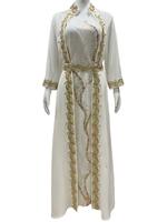 Robe musulmane pour femmes, robe abaya blanche à paillettes, mode arabe, robe de Dubaï, élégante, polyester, manches longues