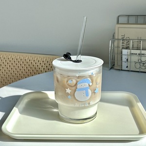 Vaso de Vidrio con Diseño de Muñeco de Nieve Navideño, Taza de Agua <span class=keywords><strong>Kawaii</strong></span> para Niñas, Linda Taza de Vidrio para Beber Café para Estudiantes - Product Image 5