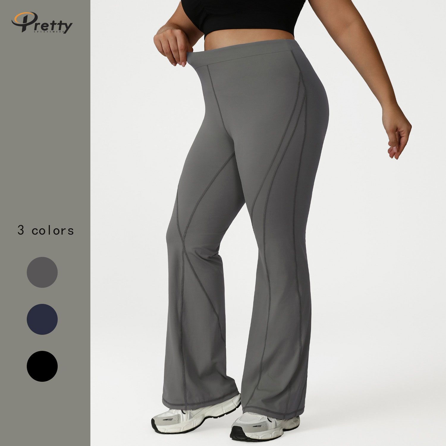 Women's Plus Size High-Waisted Yoga Pants with Slightly Flared Legs Suitable for Running Sports and Fitness.