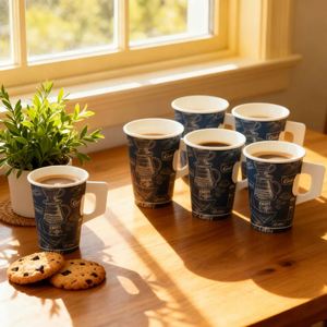 Gobelet à café en papier kraft simple paroi, 250 ml (7 oz), avec poignée, revêtement PE, recyclable, facile à transporter et de bonne qualité - Product Image 5