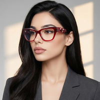 Lunettes de vue pour femme MS 18109 Crimson Sparkle en acétate, monture œil de chat, branches géométriques angulaires, personnalisables, lunettes de haute qualité