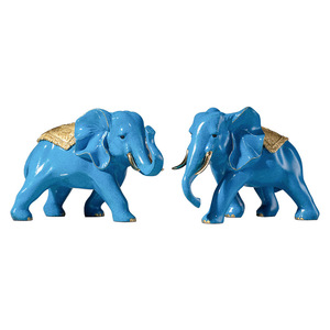 Copper Art Workshop Blue <b>Elephant</b> Ornament 2Pcs Feng Shui Desk Decor Office Display - Product Image 1