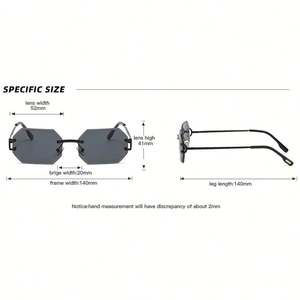 Lunettes de soleil polygonales vintage sans monture personnalisées avec logo, protection UV400, branches métalliques, pour hommes et femmes - Product Image 6