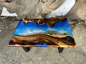 Pieds en métal robustes pour table basse en résine époxy bleu océan, meuble de salon moderne, décoration intérieure. - Product Image 2