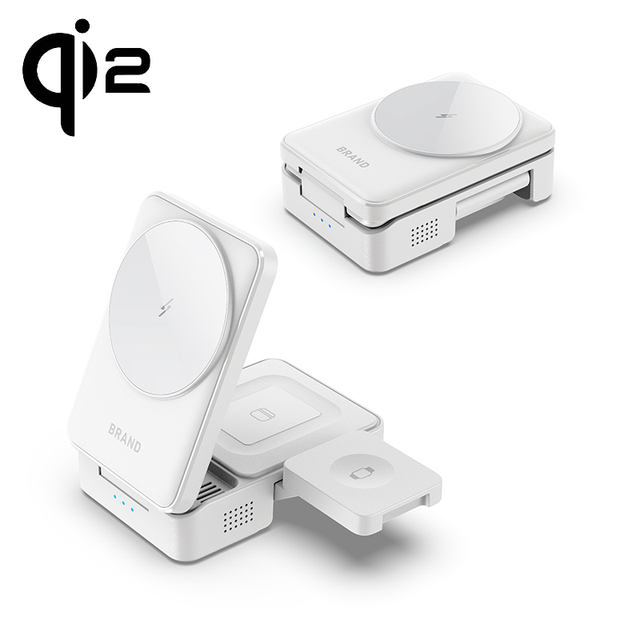 2025 New Item Travel 3 in 1 Magnetic Portable Foldable Qi2 15w Fast Charging Wireless Charger