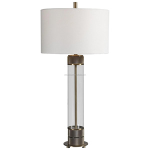 Lámpara de Mesa Moderna Cónica de Madera Blanca con Estriberas y Pantalla de Lino Gris |   Iluminación Minimalista y Elegante para Habitaciones de Hotel y Espacios Exteriores - Product Image 6