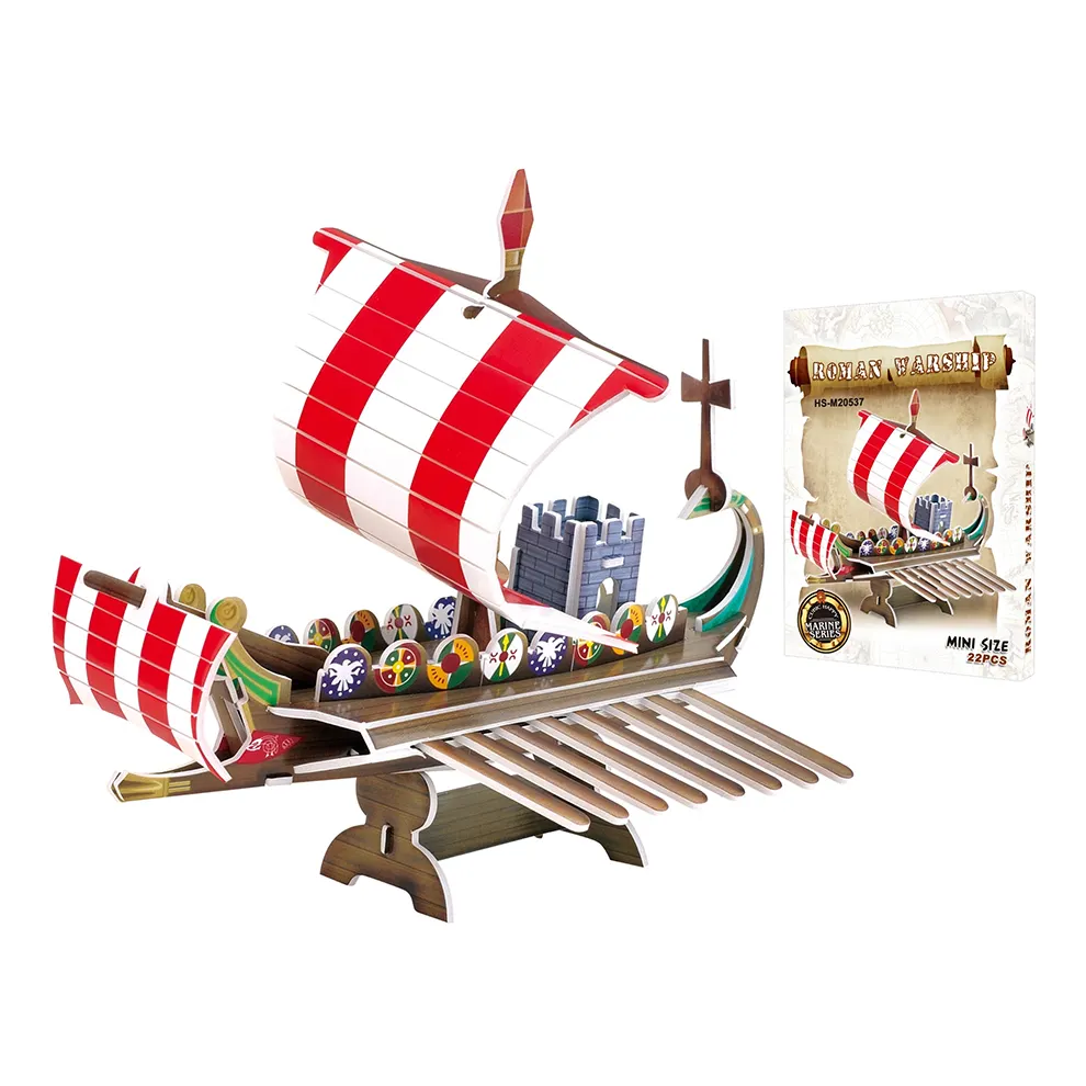 15 Buah Mainan Puzzle Kertas 3D, Kapal Perang Romawi untuk Anak-anak