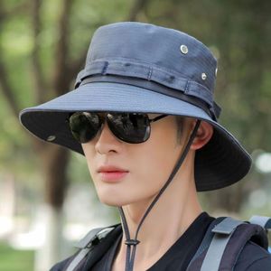 Chapeau Bob Homme Extérieur Bleu Marine Réglable Protection Solaire Respirant Pêche Randonnée Style Toile Décontracté Été - Product Image 4