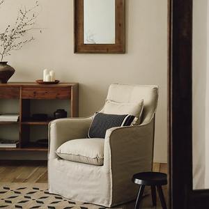 Sillón Francés de Estilo Japonés Wabi Sabi, Sofá de Lino Blanco Puro, Silla Nórdica para Sala de Estar, 78x76x95cm - Product Image 3