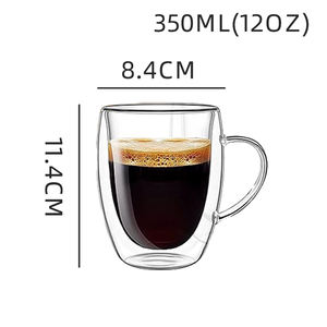 Verre borosilicate à double paroi transparent de 350 ml, qualité alimentaire, sans plomb, avec poignée, résistant à la chaleur, passe au lave-vaisselle, pour latte et cappuccino - Product Image 2