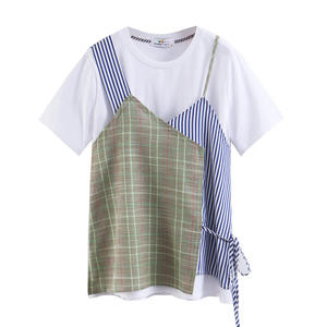 แฮปปี้ฮัทเสื้อยืดผู้หญิงแบบมีสายรัดลายปะติดสำหรับฤดูร้อน สีขาว ระบายอากาศได้ดี ผ้าทอ ไซส์พลัส N7008 - Product Image 1