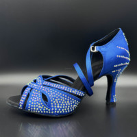 Chaussures de danse latine professionnelles LUOQIAO pour femmes, en satin bleu roi avec strass, brillantes, pour la performance, la compétition et la pratique de la bachata