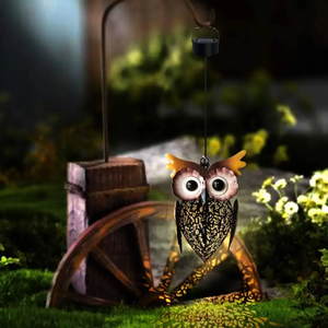Hibou Motif Rétro Suspendu Lanterne Solaire En Métal Lumières Lampe Ornement Extérieur Lumières pour Cour Jardin - Product Image 3