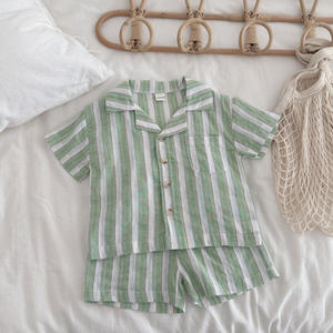 Ropa de verano para bebé cuello polo a rayas deportes casuales para niños manga corta + Pantalones casuales conjunto bebé ropa de moda - Product Image 1