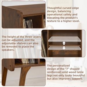 Support de tourne-disque moderne avec 4 armoires pouvant contenir 220 albums, pieds en bois de hêtre, écologique, réglable, support de <span class=keywords><strong>vinyle</strong></span> brun, étagère de rangement - Product Image 5