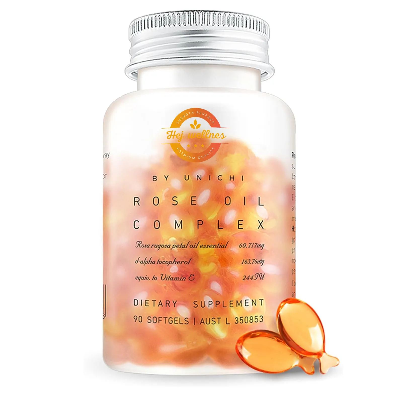 All'ingrosso personalizzato australiano premium olio di petali di rosa rugosa essenziale capsule morbide integratori di vitamina E