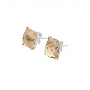 Boucles d'oreilles clous en citrine naturelle rectangulaire facettée, pierres précieuses authentiques, bijoux en argent sterling 925, fournisseur grossiste - Product Image 2