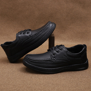 Chaussures habillées en cuir véritable à bout rond, lacées, semelle en caoutchouc, confortables, pour le printemps, pour le bureau, pour hommes, tenue formelle - Product Image 1