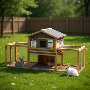 Cage à lapins en bois, grande taille, enclos extérieur, portes verrouillables, facile à assembler, toit en asphalte, durable, facile à nettoyer - Product Image 2