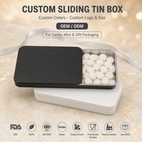 Boîte en étain rectangulaire coulissante personnalisée, noir mat, pour emballage cadeau de bonbons à la menthe, logo personnalisé, OEM, ODM, faible MOQ