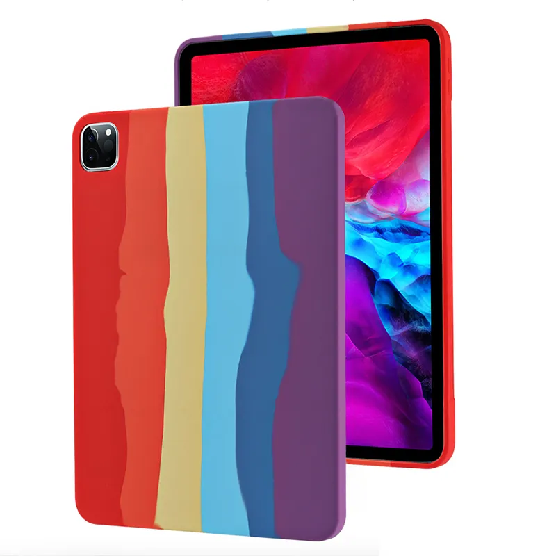 Étui en Silicone liquide pour tablette de 9.7 pouces, compatible modèles iPad Mini 4, 5, 2018, 2019, 2020, 11 Pro 10.2, 10.5, 12.9 et 10.9 Air 4, coque couleur arc-en-ciel