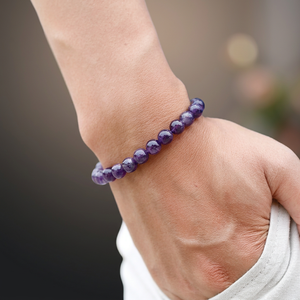 Bracelet en perles d'améthyste violette naturelle, perles de pierre rondes, bijoux en cristal pour la fabrication de bijoux et le port quotidien - Product Image 2