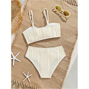 Traje de baño de 2 piezas con estampado de estrellas de mar para niña FOXA, traje de baño con tirantes finos texturizados y relleno, ropa de playa - Product Image 3