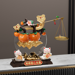 Ornement en forme d'écailles de kaki, figurine de chat porte-bonheur de style chinois, décoration pour meuble TV de salon, cadeau de pendaison de crémaillère - Product Image 1