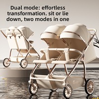Poussette double pour jumeaux pliable à quatre roues en alliage d'aluminium aérospatial, haute vue, portable et multifonctionnelle pour le camping