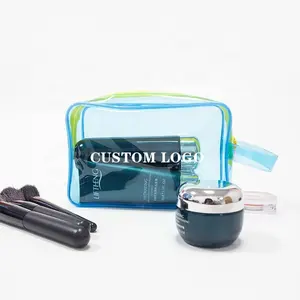 2024 New Custom Logo Large Capacity Travel Clear Makeup Waterproof Women Handle Cosmetic Pouch Transparent PVC Toiletry Bag