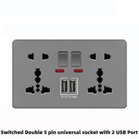 Enchufe de doble polo para Reino Unido, 16A, 1 vía, 2 vías o 3 vías, con interruptor, 250V, gris mate, panel de PC, enchufes e interruptores