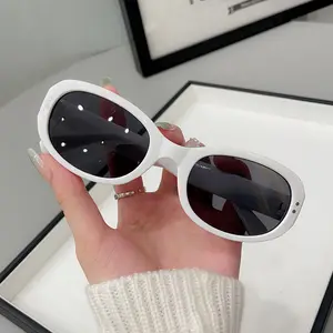 2024 American Retro Trend Unisex Black Multi-Color Sunglasses Elliptical Frame With Cat Eye Design Beach Style Outdoor Shades